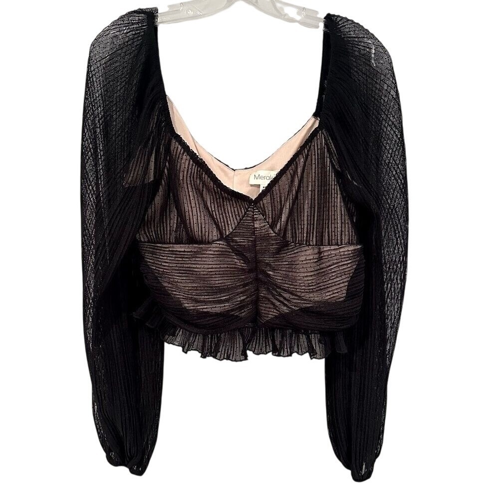 Meraki Illusion Ruched Crop Top Womens XL Black Whimsigoth Goth Dark Romance‎
